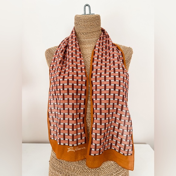VINTAGE Gim Renoir | Rust and Salmon Patterned Scarf - Picture 2 of 5